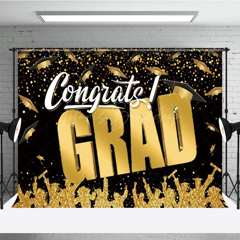 Lofaris Black Gold Glitter Bachelor Cap Graduation Backdrop