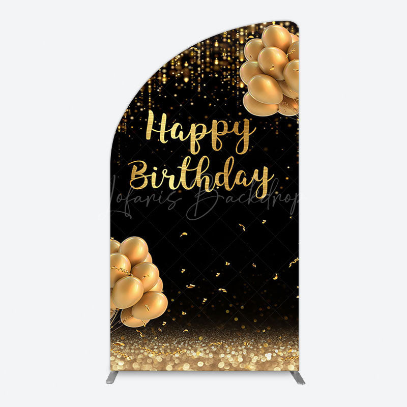 Lofaris Black Gold Glitter Balloons Birthday Arch Backdrop