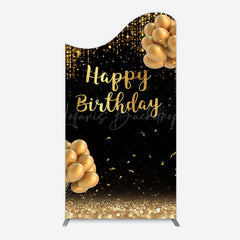 Lofaris Black Gold Glitter Balloons Birthday Arch Backdrop