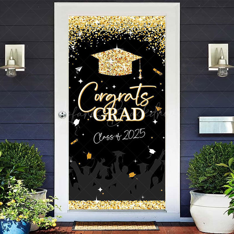 Lofaris Black Gold Glitter Congrats Class 2025 Grad Door Cover
