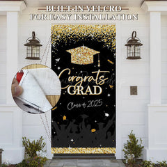 Lofaris Black Gold Glitter Congrats Class 2025 Grad Door Cover