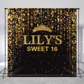 Lofaris Black Gold Glitter Crown Custom Sweet 16 Backdrop