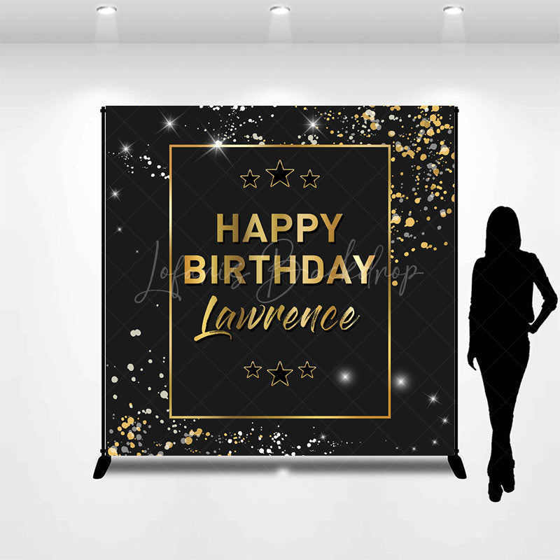 Lofaris Black Gold Glitter Custom Name Birthday Backdrop