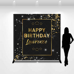 Lofaris Black Gold Glitter Custom Name Birthday Backdrop