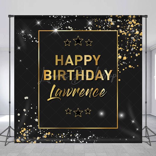 Lofaris Black Gold Glitter Custom Name Birthday Backdrop