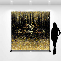 Lofaris Black Gold Glitter Custom Name Birthday Bash Backdrop