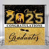Lofaris Black Gold Glitter Custom Name Photo Grad Backdrop