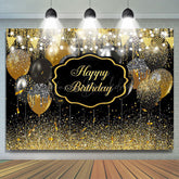 Lofaris Black Gold Glitter Lighted Happy Birthday Backdrop
