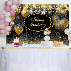 Lofaris Black Gold Glitter Lighted Happy Birthday Backdrop