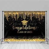 Lofaris Black Gold Glitter Map Congratulations Grad Backdrop