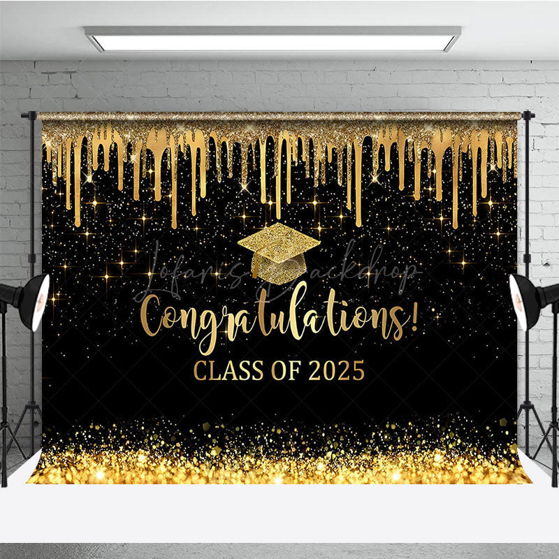 Lofaris Black Gold Glitter Map Congratulations Grad Backdrop