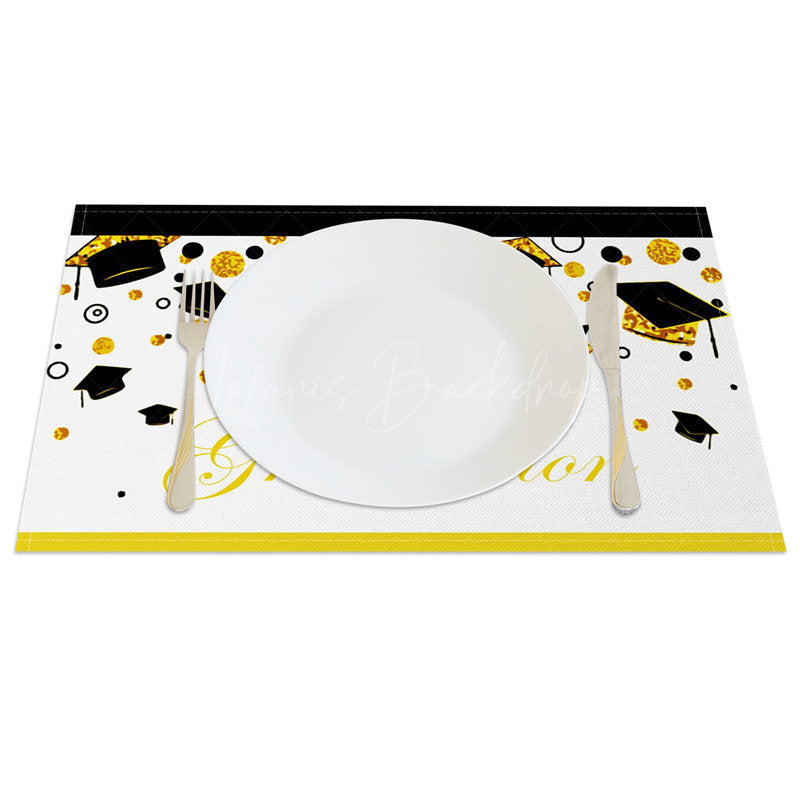 Lofaris Black Gold Glitter Mortarboard Set of 4 Placemats