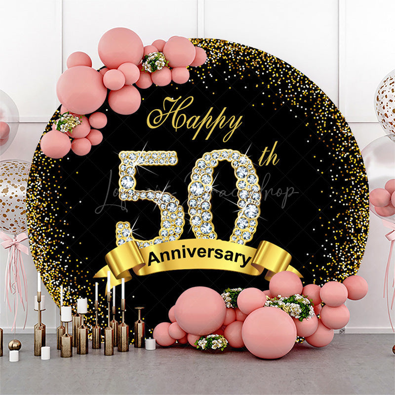 Lofaris Black Gold Glitter Round 50th Anniversary Backdrop