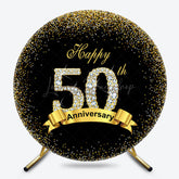 Lofaris Black Gold Glitter Round 50th Anniversary Backdrop
