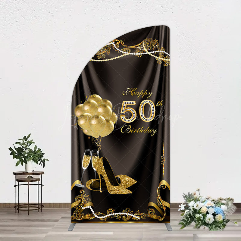 Lofaris Black Gold Highheels 50th Birthday Half Moon Arch Backdrop