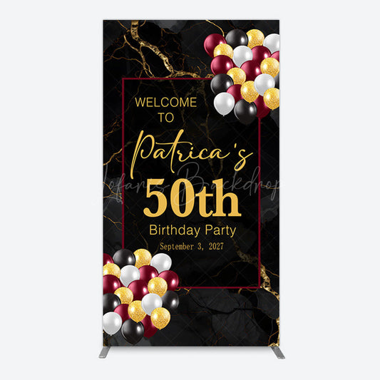 Lofaris Black Gold Marble Balloon 50th Birthday Rectangle Backdrop