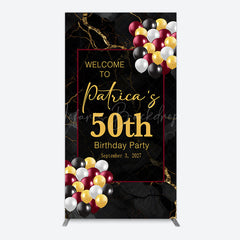 Lofaris Black Gold Marble Balloon 50th Birthday Rectangle Backdrop