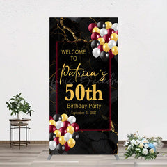 Lofaris Black Gold Marble Balloon 50th Birthday Rectangle Backdrop