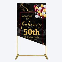 Lofaris Black Gold Marble Balloon 50th Birthday Rectangle Backdrop