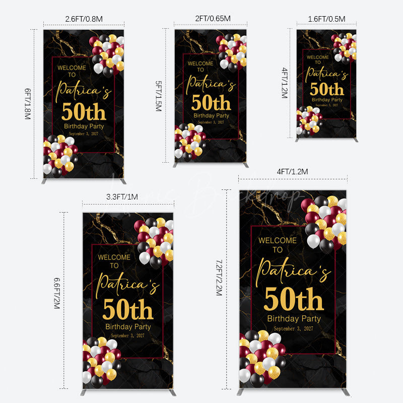 Lofaris Black Gold Marble Balloon 50th Birthday Rectangle Backdrop