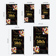 Lofaris Black Gold Marble Balloon 50th Birthday Rectangle Backdrop