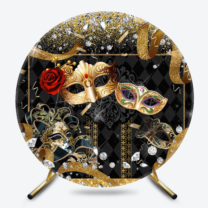 Lofaris Black Gold Mask Masquerade Round Dance Party Backdrop