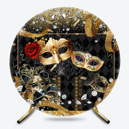 Lofaris Black Gold Mask Masquerade Round Dance Party Backdrop