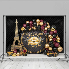 Lofaris Black Gold Paris Valentine Day Backdrop Lips Eiffel Tower Balloons Background Luxury Photography Studio Prop