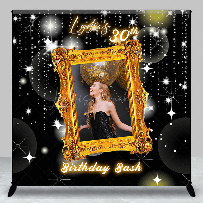 Lofaris Black Gold Photo Frame Custom Name Birthday Backdrop