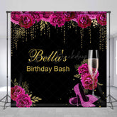 Lofaris Black Gold Purple Rose Custom Name Birthday Backdrop
