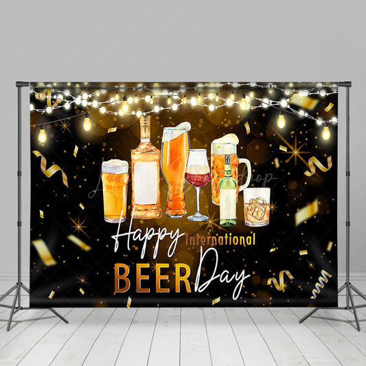 Lofaris Black Gold Ribbon Happy International Beer Day Backdrop