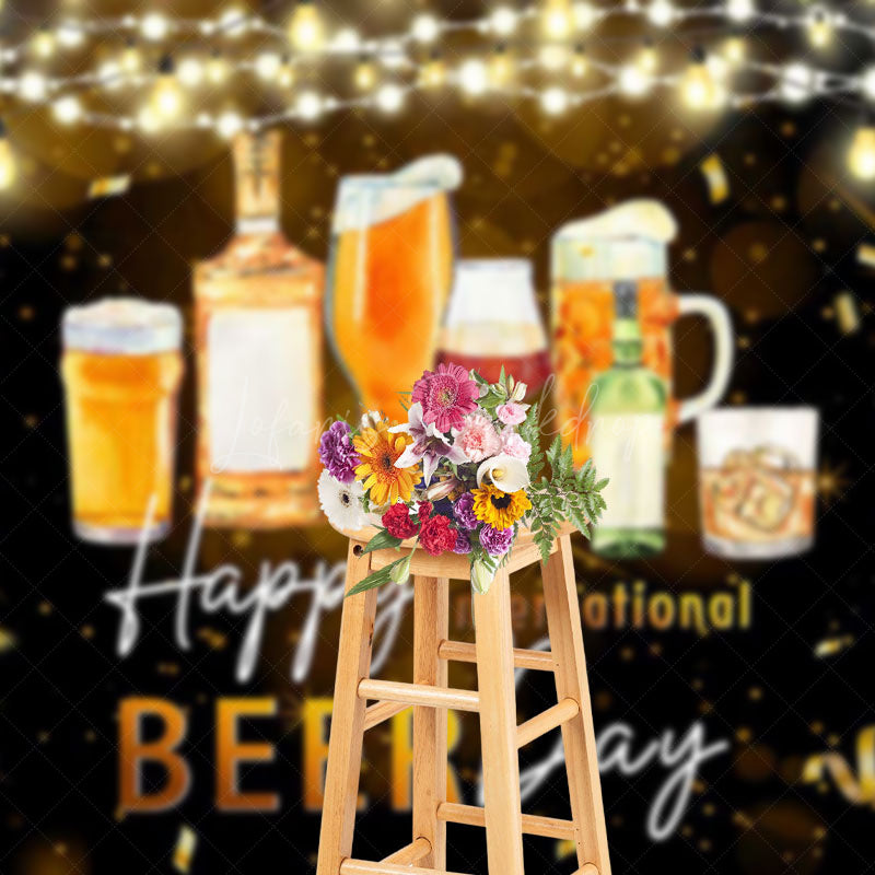 Lofaris Black Gold Ribbon Happy International Beer Day Backdrop