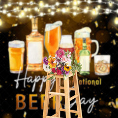 Lofaris Black Gold Ribbon Happy International Beer Day Backdrop