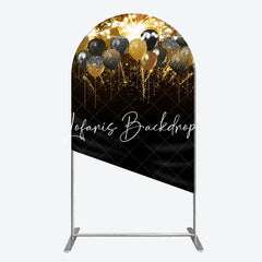 Lofaris Black Gold Silver Glitter Balloons Round Top Arch Backdrop Elegant Sparkling Celebration Party Decor