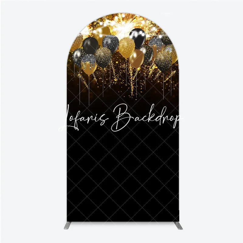 Lofaris Black Gold Silver Glitter Balloons Round Top Arch Backdrop Elegant Sparkling Celebration Party Decor