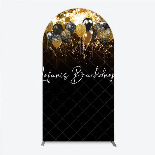 Lofaris Black Gold Silver Glitter Balloons Round Top Arch Backdrop Elegant Sparkling Celebration Party Decor
