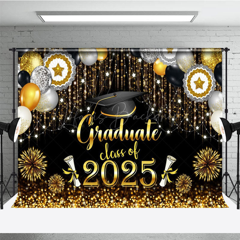 Lofaris Black Gold Sparkle Balloons Cheers Graduation Backdrop