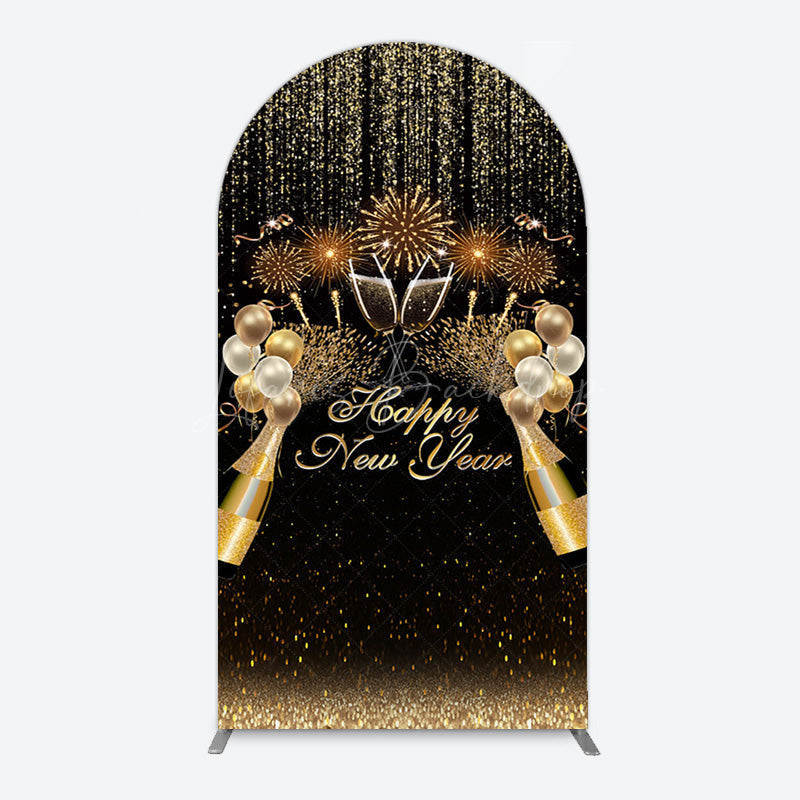 Lofaris Black Gold Sparkle Balloons New Year Arch Backdrop