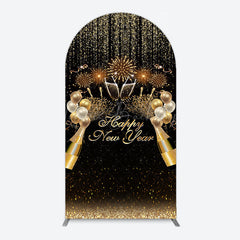 Lofaris Black Gold Sparkle Balloons New Year Arch Backdrop
