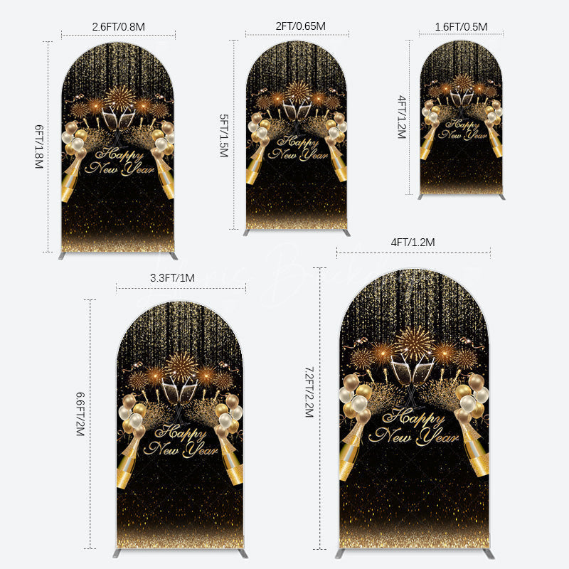 Lofaris Black Gold Sparkle Balloons New Year Arch Backdrop