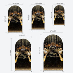 Lofaris Black Gold Sparkle Balloons New Year Arch Backdrop