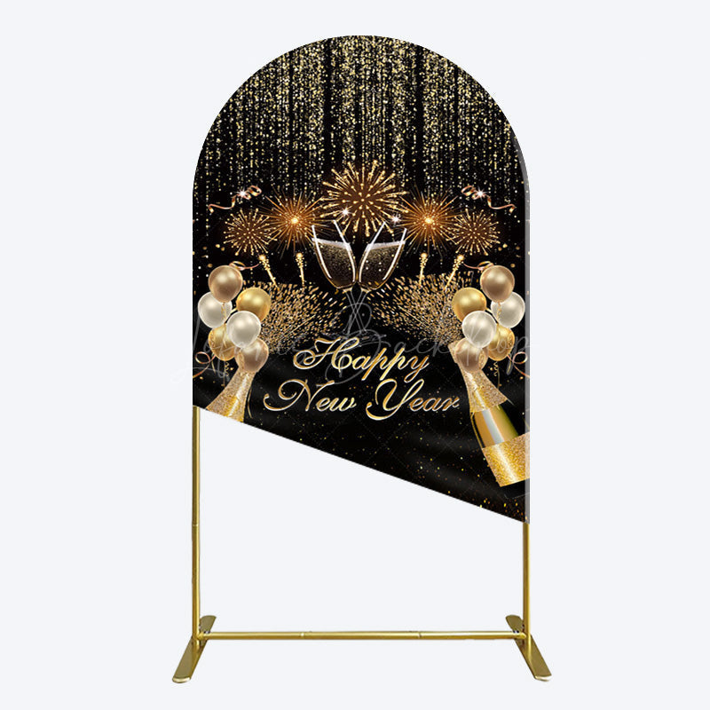 Lofaris Black Gold Sparkle Balloons New Year Arch Backdrop