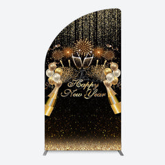Lofaris Black Gold Sparkle Balloons New Year Half Moon Arch Backdrop