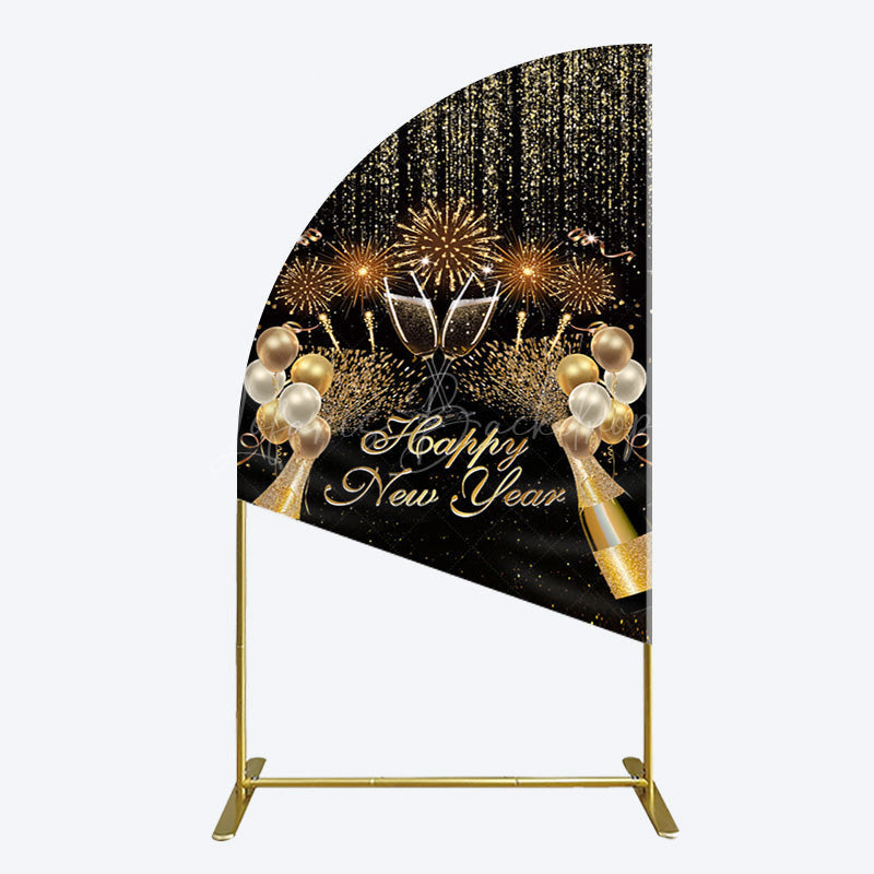 Lofaris Black Gold Sparkle Balloons New Year Half Moon Arch Backdrop