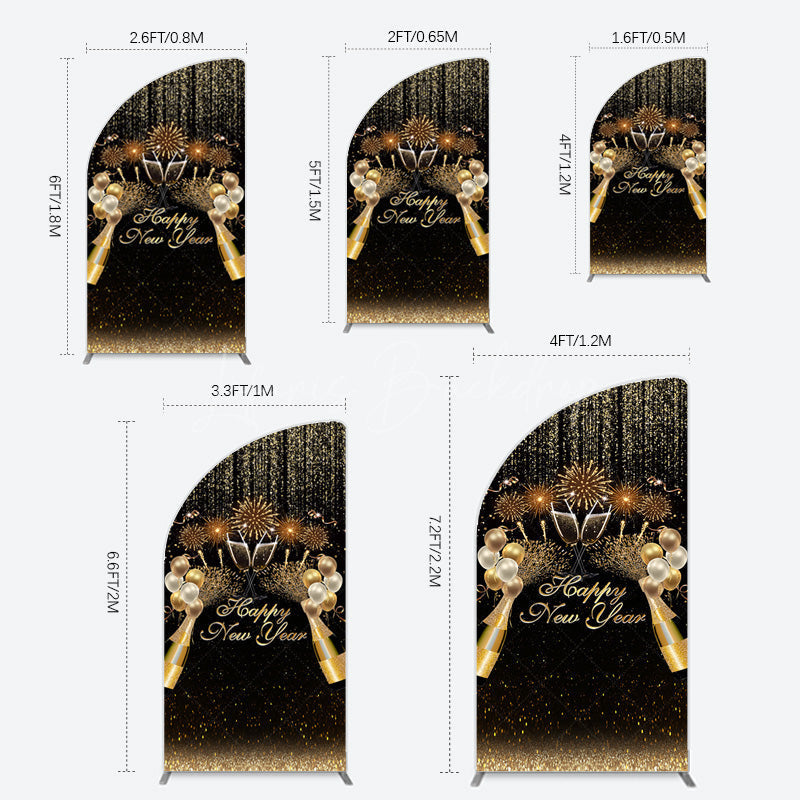 Lofaris Black Gold Sparkle Balloons New Year Half Moon Arch Backdrop