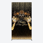 Lofaris Black Gold Sparkle Balloons New Year Rectangle Backdrop
