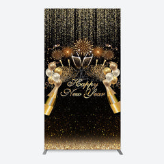 Lofaris Black Gold Sparkle Balloons New Year Rectangle Backdrop