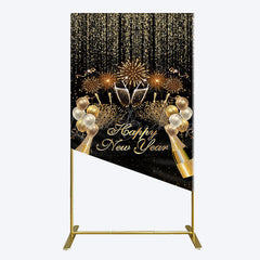 Lofaris Black Gold Sparkle Balloons New Year Rectangle Backdrop