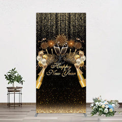 Lofaris Black Gold Sparkle Balloons New Year Rectangle Backdrop