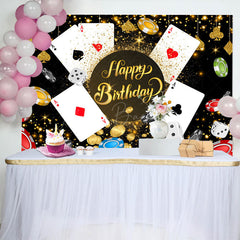 Lofaris Black Gold Sparkle Casino Happy Birthday Backdrop